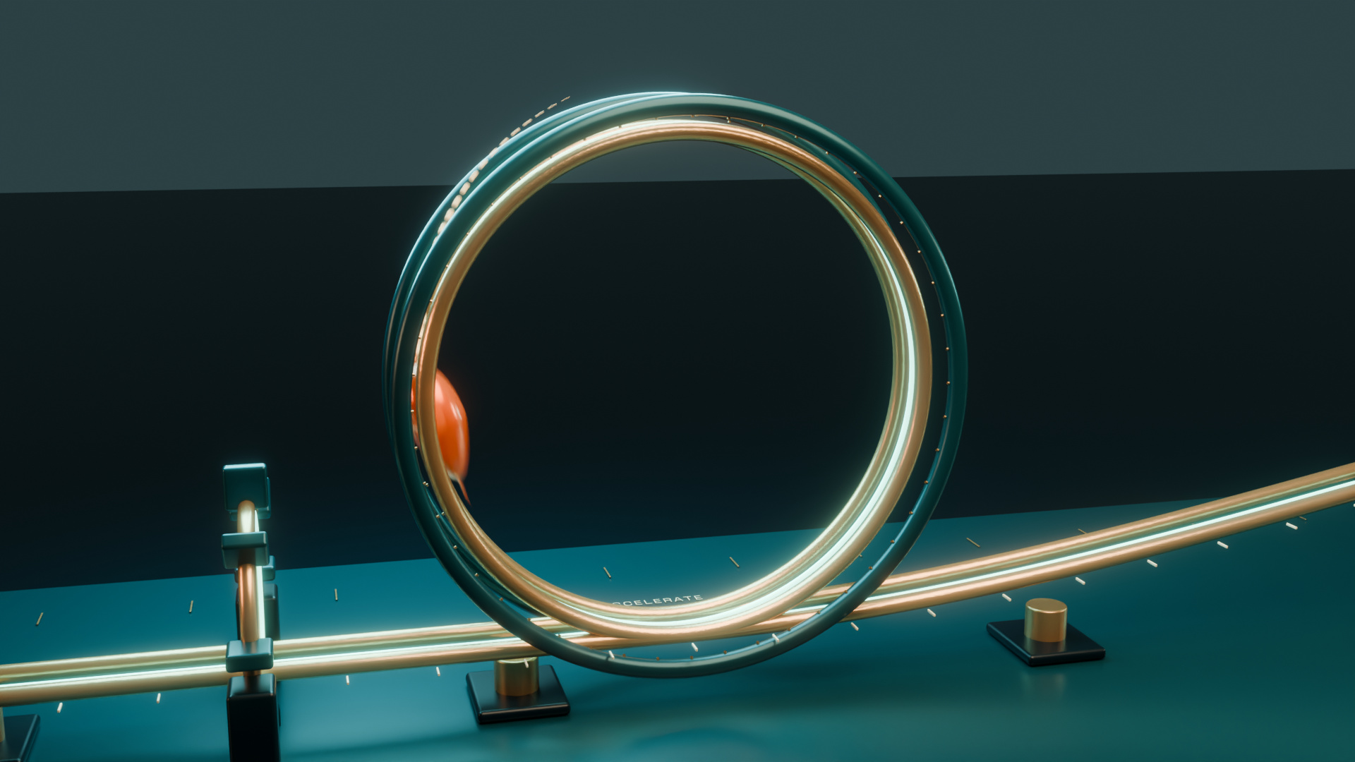A brass vertical loop surrounded by teal enamel